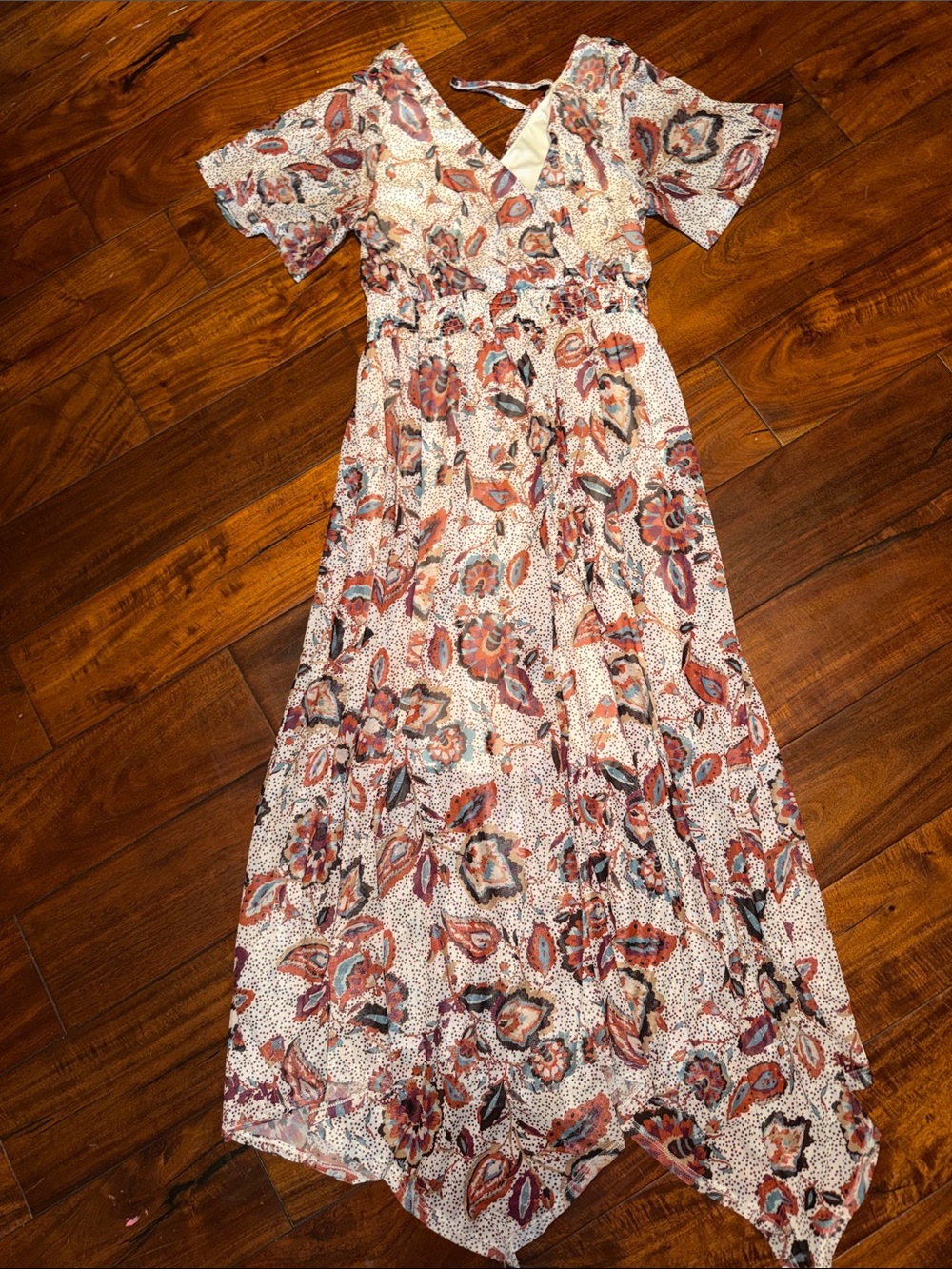 Maurices Cream Maxi Dress with Rust and Green Floral Print